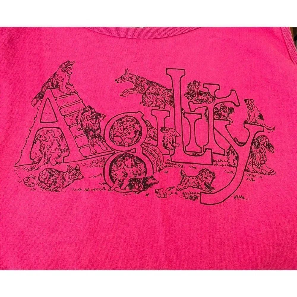 Adult XL Tank Top Dog Agility Graphic Pink Performance T Shirt Dog Training Vtg